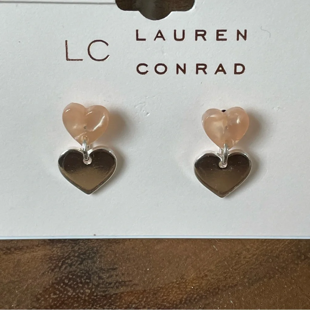 NWT LC Lauren Conrad, pink and silver heart delicate stud earrings - Picture 4 of 4